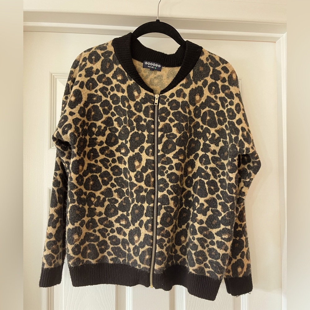 BONOBO Bomber Style Sweater, Animal Print, Size Small